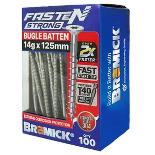 Fasten Strong Bugle Batten Screw Stainless Steel 304 T40 - Bremick 14g 125mm