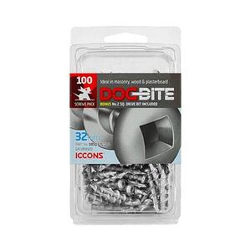 Dogbite Screw Anchor - ICCONS 32mm No 2 Square Galvanised 100 Pack