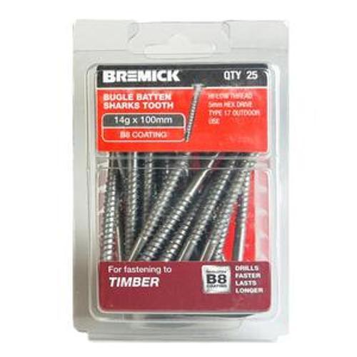 Batten Screw 14g x 100mm Bugle Head Sharks Tooth Thread B8 Coated 25 Pack