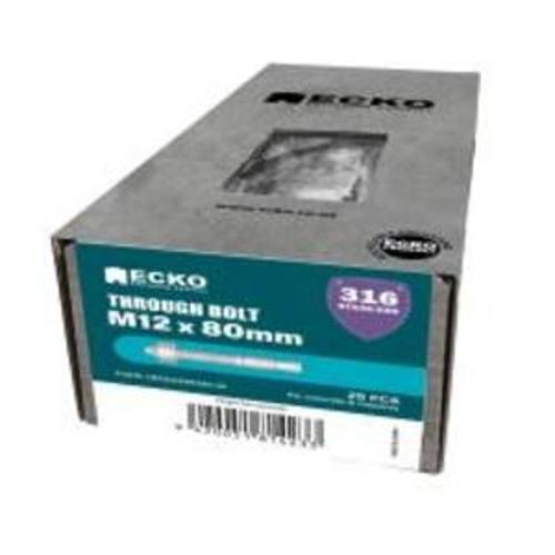 Through Bolt SS316 M12 x 80mm Each