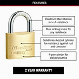 Fortress Keyed Padlock Solid Brass - Master Lock 40mm 4 Packet