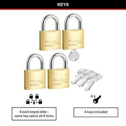Fortress Keyed Padlock Solid Brass - Master Lock 40mm 4 Packet