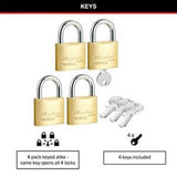 Fortress Keyed Padlock Solid Brass - Master Lock 40mm 4 Packet