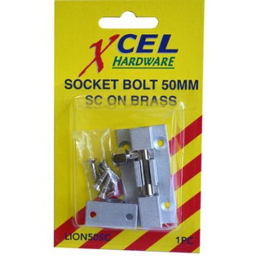 Socket Bolt 50mm Brass Satin Chrome Carded - Xcel