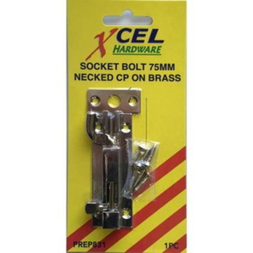 Necked Socket Bolt 75mm Brass Chrome Plate Carded - Xcel