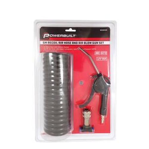 Air Hose / Blow Gun - Powerbuilt 5m Recoil 5 Piece Set