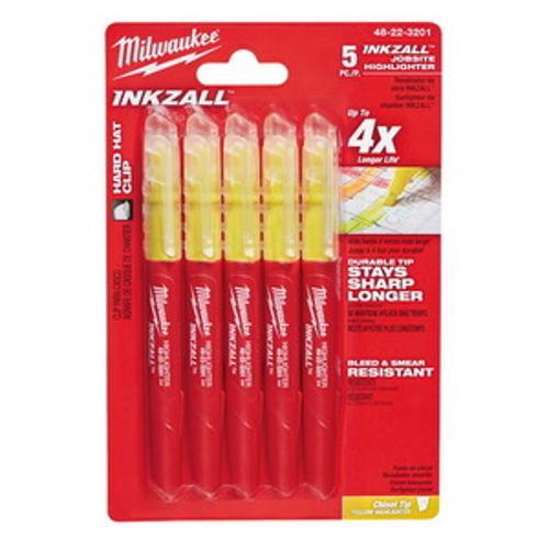 INKZALL Jobsite Yellow Highlighter 5 Pack - Milwaukee