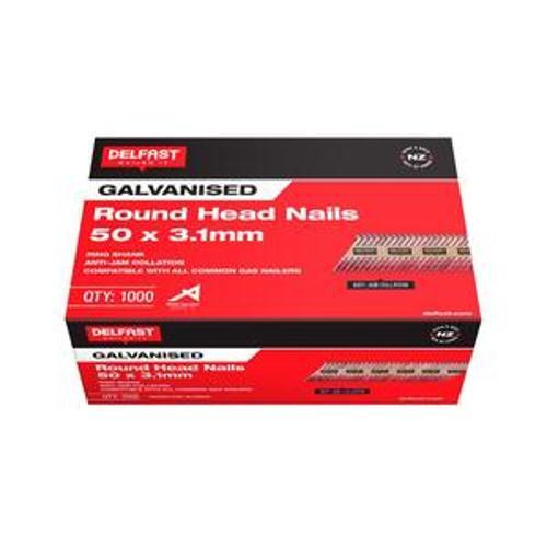 Roundhead Gasless Nails - Delfast 50mm Ring Galvanised 1000 Box