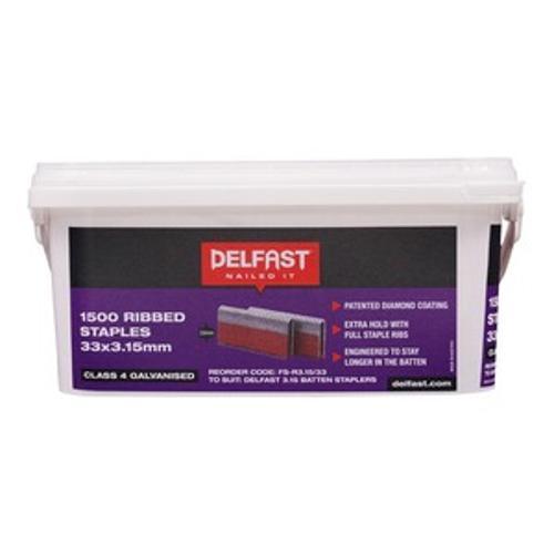 Ribbed Batten Staples Galvanised 33 x - Delfast 3.15mm 1500 Box FS-R3.15/33