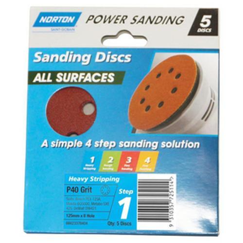 125mm x 8H P40 Speedgrip All Surface Sanding Disc 5 pack - NORTON