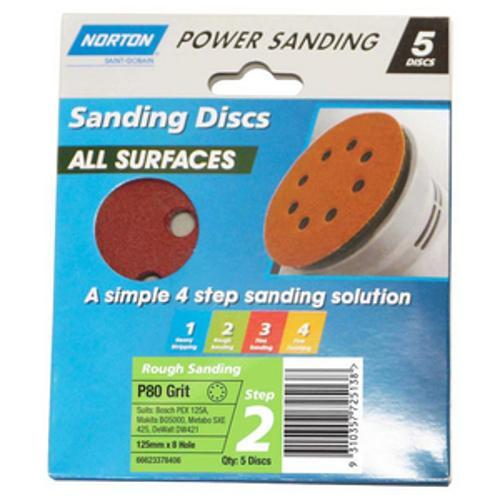 125mm x 8H P80 Speedgrip All Surface Sanding Disc 5 pack - NORTON