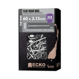 Nail Stainless Steel T316 Flat Head Annular Grooved 60 x - Ecko 3.15mm 2kg