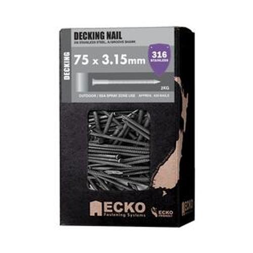 Decking Nail Stainless Steel T316 Annular Grooved - Ecko 75mm x 3.15mm 2Kg