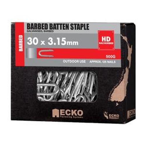 Staple Galvanised Barbed - Ecko 30mm x 3.15mm 500g