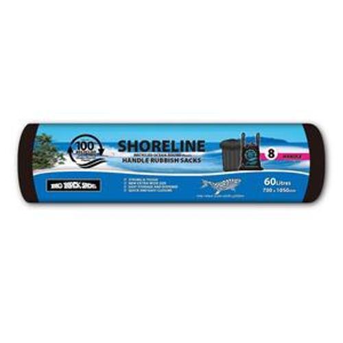 Rubbish Bags Handle - Big Black Sacks 60L Handy-roll 8 Sacks