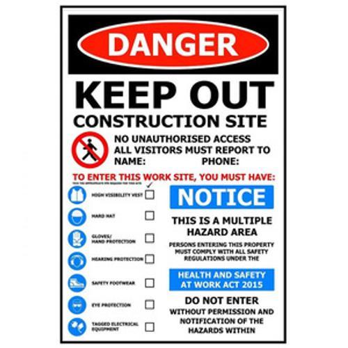 Corflute Sign Danger Keep Out Construction Site Board 600 x - 900mm
