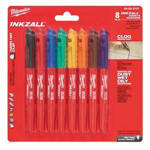 INKZALL Fine Point Multicolour Markers 8 Pack - Milwaukee