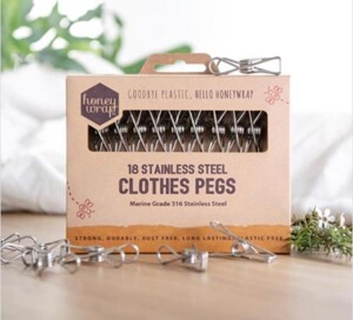 Clothes Pegs 18 Pack Stainless Steel Grade 316 - Honeywrap
