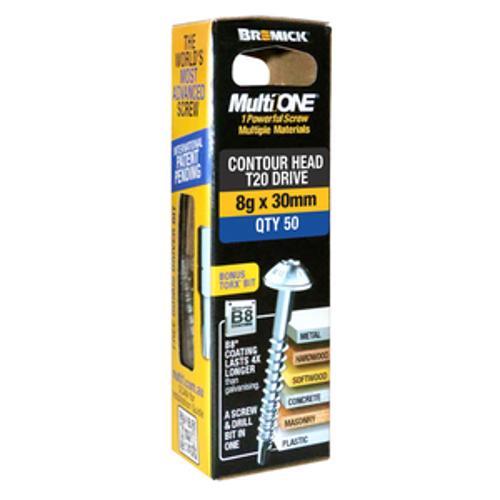 MultiONE Screw 8g x 30mm Contour Head B8 Coating 50 Pack - Bremick