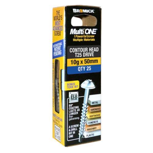 MultiONE Screw 10g x 50mm Contour Head B8 Coating 25 Pack - Bremick