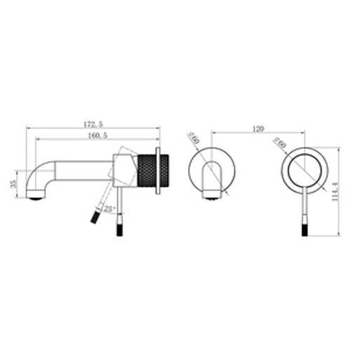 Opal Wall Basin/Bath Mixer Separate Back Plate - Nero 160mm Graphite