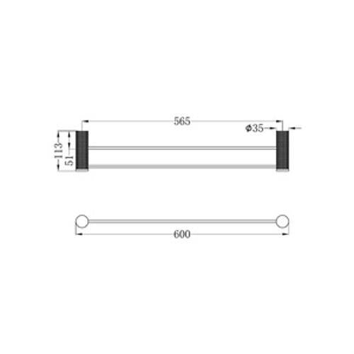 Opal Double Towel Rail - Nero 600mm Graphite