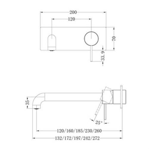Mecca Wall Basin/Bath Mixer - Nero 230mm Trim Kit Brushed Nickel