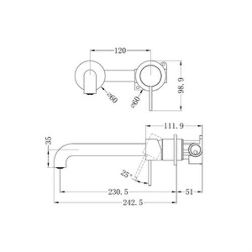 Mecca Wall Basin/Bath Mixer Separate Back Plate - Nero 230mm Brushed Bronze