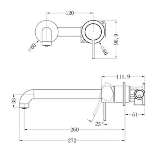 Mecca Wall Basin/Bath Mixer Separate Back Plate 260mm Trim Kit Matte White
