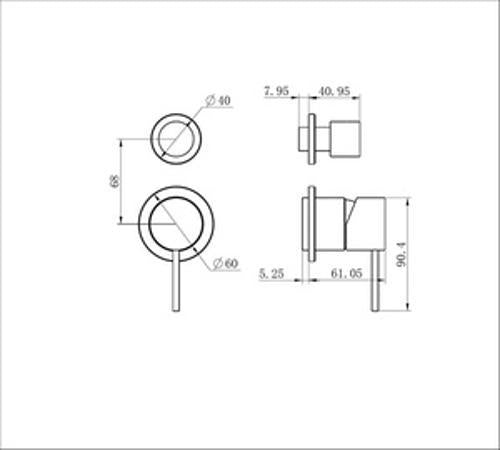 Mecca Shower Mixer With Diverter Separate Back Plate Trim Kit Matte Black - Nero