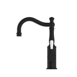 York Basin Mixer Hook Spout Matte Black With White Porcelain Lever - Nero