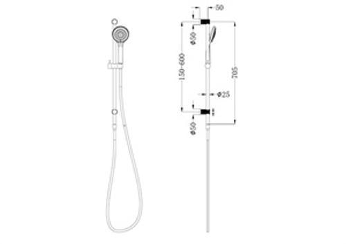 Opal Shower Rail With Air Shower Brushed Nickel - Nero