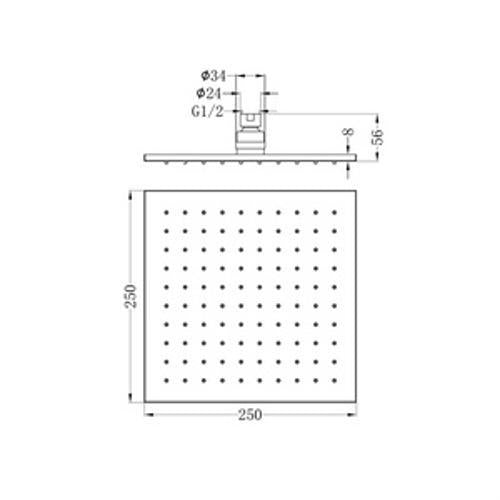 250mm Square Shower Head Brushed Nickel - Nero