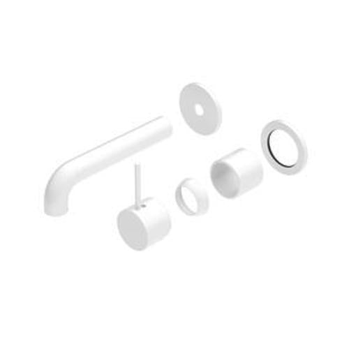 Mecca Wall Basin Bath Mixer Matte White Separate Back Plate Handle Up 160mm Trim