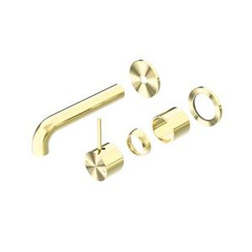 Mecca Wall Basin Bath Mixer Brushed Gold Separate Back Plate Handle Up 120mm