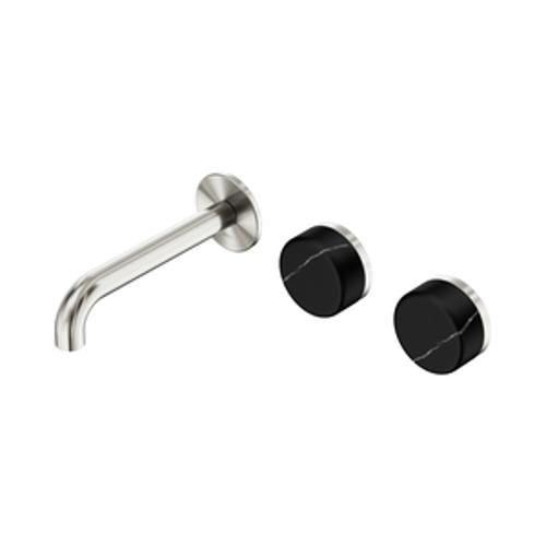 Serenity Wall Basin Set 160mm Offset Spout With Marquina Black Handle Brushed