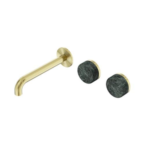 Serenity Wall Basin Set 185mm Offset Spout With Verde Alpi Handle Brushed Gold