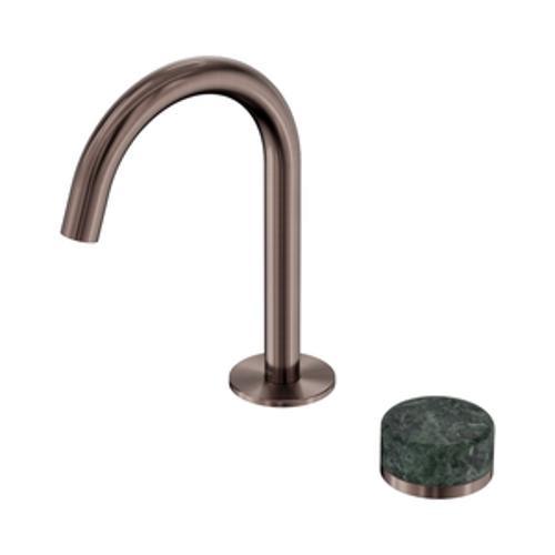 Serenity Progressive Basin Mixer Arc Spout With Verde Alpi Handle Brushed Bronze