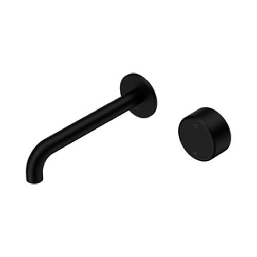 Serenity Progressive Wall Basin Mixer 185mm Spout With Metal Handle Matte Black