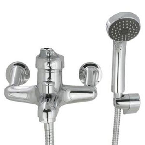 Forte Exposed Bath Mixer with Handshower 20mm Eccentrics Mains Pressure Chrome