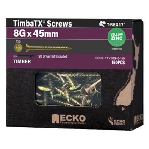 T-REX17 TimbaTX Wood Screw Yellow Zinc - Ecko 8g x 45mm 150 Box