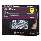 T-REX17 TimbaTX Wood Screw T304 - Ecko 8g x 25mm 200 Box