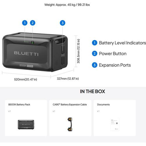 BLUETTI B500K EXPANSION BATTERY & USB/12VDC POWER STATION | 5120WH