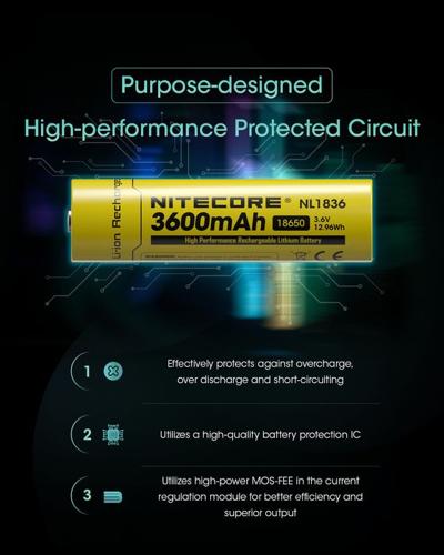 NITECORE LI-ION RECHARGEABLE 18650 BATTERY 3600MAH 3.6V
