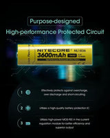 NITECORE LI-ION RECHARGEABLE 18650 BATTERY 3600MAH 3.6V