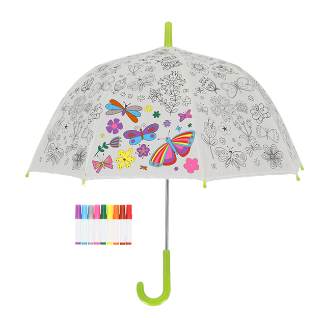 Colorful DIY kids' umbrella (70 x 70cm) for creative personalization, perfect for arts and crafts on rainy days.