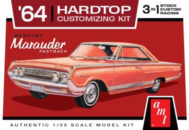 Plastic model kit of a 1964 Mercury Marauder, featuring customizable options and over 170 detailed parts for builders.