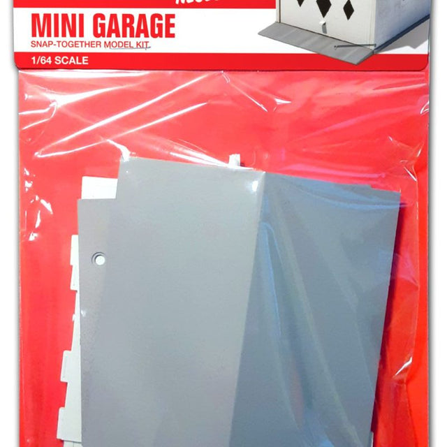 Detailed 1/64 scale plastic Mini Garage Snap Kit in gray and white, perfect for collectors and beginners.