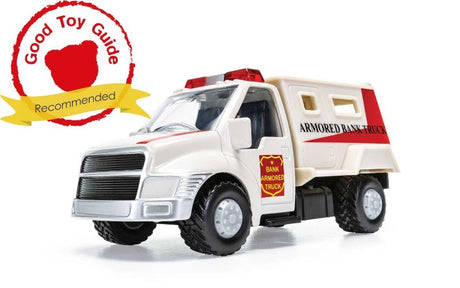 Diecast Armoured Truck by Corgi, a detailed, durable model ideal for collectors and play, packaged securely for safe delivery.