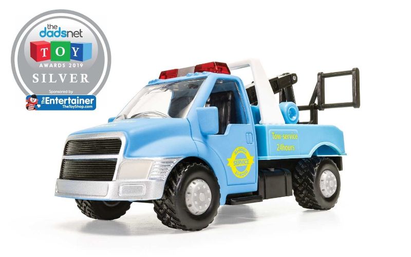 Diecast Tow Truck with articulating towing arm, durable for play, perfect for collectors and vehicle enthusiasts.